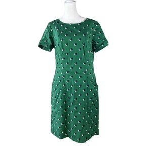 BODEN Classic Kelly Green‎ Navy Blue Polka Dot Textured Short Sleeve Dress Sz 8R